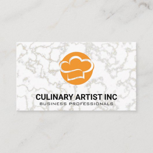 Carte De Visite Chef Casquette Orange | Arrière - plan en marbre (Devant)