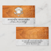 Carte De Visite Chef Casquette Spoon Fork | Marbre bois (Devant / Derrière)