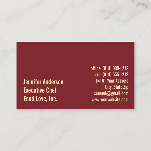 Carte De Visite Chef Chef Personnel Chef Sous Chef Restaurant (Dos)