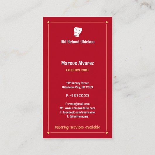 Carte De Visite Chef | Chef Restaurant (Dos)