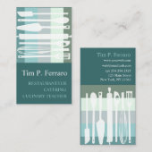 Carte De Visite Chef culinaire bleu turquoise pâle à la mode de (Devant / Derrière)