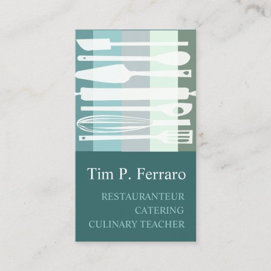 Carte De Visite Chef culinaire bleu turquoise pâle à la mode de (Devant)