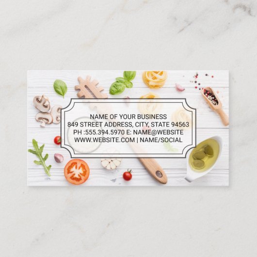Carte De Visite Chef culinaire | Nourriture sur table en bois (Dos)
