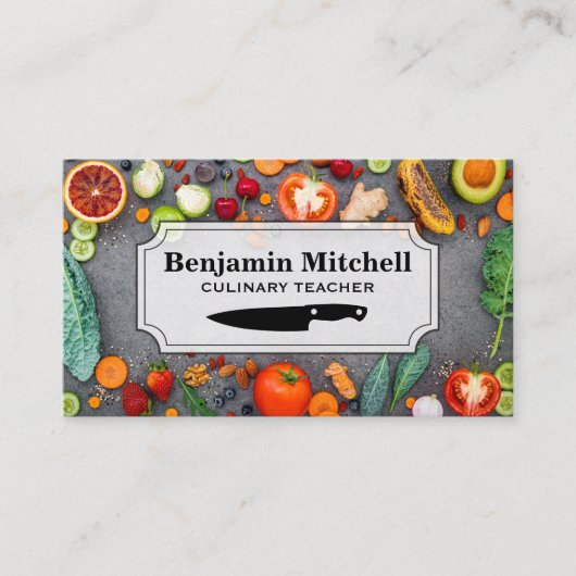 Carte De Visite Chef culinaire | Table pleine de fruits et légumes (Devant)