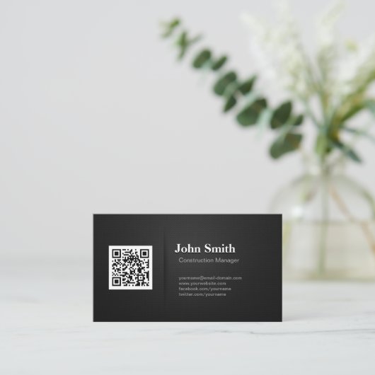 Carte De Visite Chef de construction - Code QR noir Premium (Debout devant)