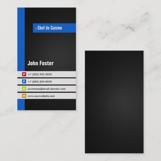 Carte De Visite Chef de Cuisine - Moderne Design Bleu (Devant / Derrière)