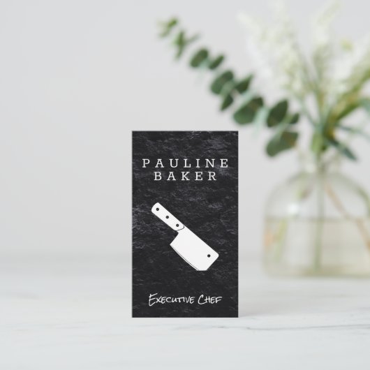 Carte De Visite Chef exécutif | Ardoise | Couteau de Cleaver (Debout devant)