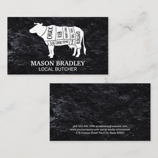 Carte De Visite Chef exécutif | Ardoise | Diagramme de boeuf (Devant / Derrière)