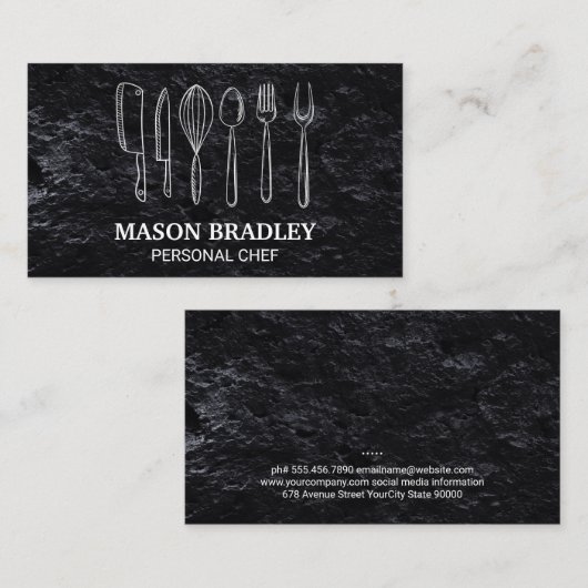 Carte De Visite Chef exécutif | Ardoise | Vaisselle (Devant / Derrière)