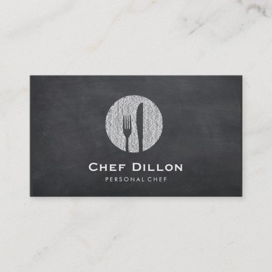 Carte De Visite Chef exécutif Chalkboard Fork and Knife Catering (Devant)