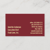 Carte De Visite Chef Exécutif Chef Personnel Sous-Chef Restaurant (Dos)