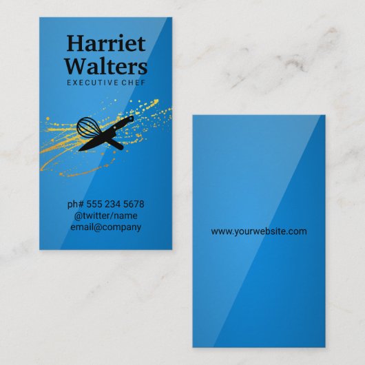 Carte De Visite Chef exécutif Cuisine couteau et Whisk (Devant / Derrière)
