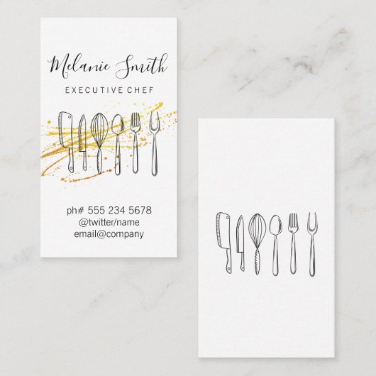 Carte De Visite Chef exécutif | Cutlery Kitchen Chef Tools (Devant / Derrière)