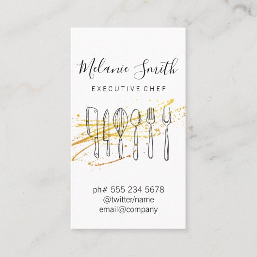 Carte De Visite Chef exécutif | Cutlery Kitchen Chef Tools (Devant)