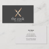 Carte De Visite Chef exécutif Elegant Fork Or & Knife Caterer (Devant / Derrière)