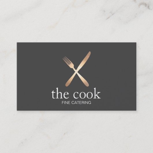 Carte De Visite Chef exécutif Elegant Fork Or & Knife Caterer (Devant)