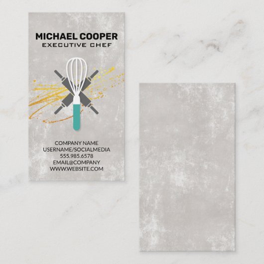Carte De Visite Chef exécutif | Épingles à rouleaux et Whisk (Devant / Derrière)