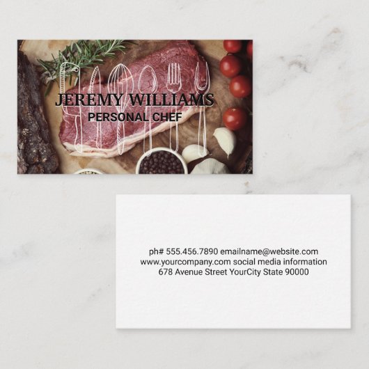 Carte De Visite Chef exécutif | Steaks | Articles de cuisine (Devant / Derrière)