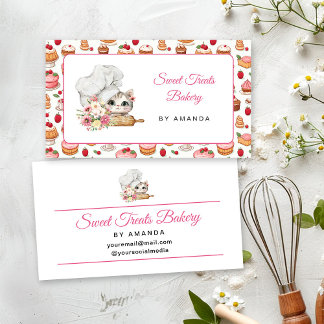 Carte De Visite Chef Kitten Bakery Pink