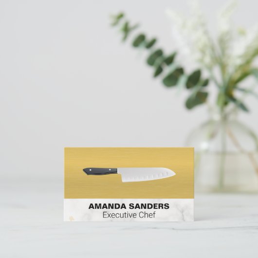 Carte De Visite Chef Knife | Marbre de texture or (Debout devant)