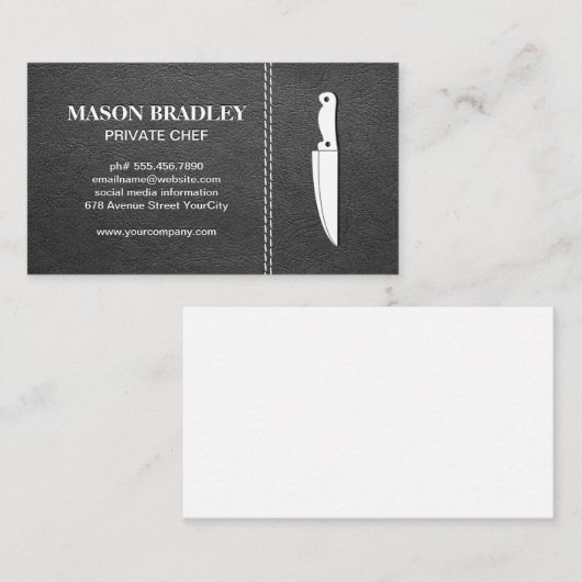 Carte De Visite Chef Knife | Plan en cuir (Devant / Derrière)