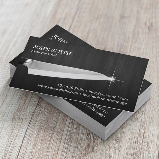 Carte De Visite Chef Knife Restauration Restaurant Elegan Dark Woo