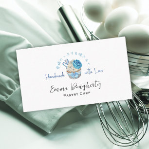 Carte De Visite Chef pâté Blue Cupcake Aquarelle Élégante boulange