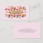 Carte De Visite Chef pâtissier Baker Rolling Pin Floral Rose (Devant / Derrière)