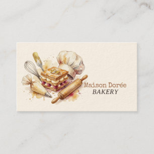 Carte De Visite Chef Pâtissier Boulangerie Aquarelle Or Cuisine Tr