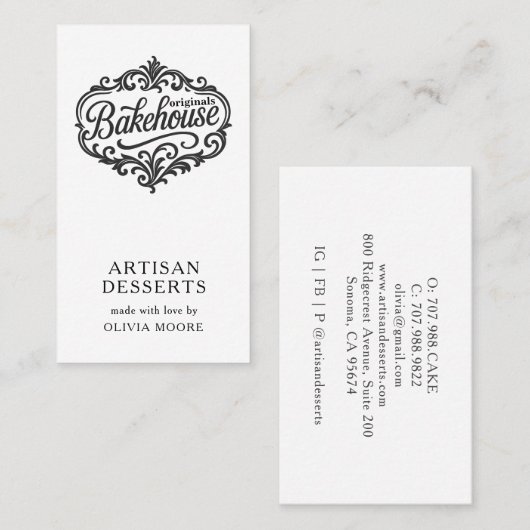 Carte De Visite Chef Pâtissier Boulangerie Élégante (Devant / Derrière)
