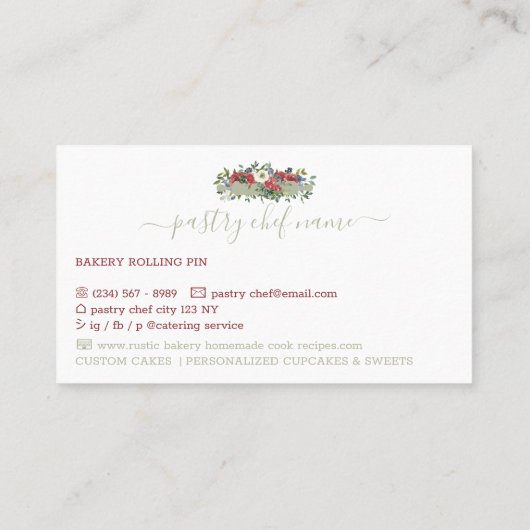 Carte De Visite Chef pâtissier Boulangerie maison Fleurs rouges ve (Dos)