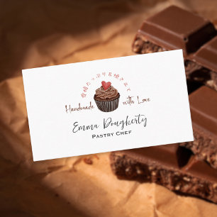 Carte De Visite Chef pâtissier Cupcake Chocolat Coeur Aquarelle