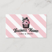 Carte De Visite Chef pâtissier Cute Cupcakes Pink Stripes Boulange (Devant)