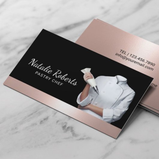 Carte De Visite Chef pâtissier Rose moderne Gold Frontière boulang