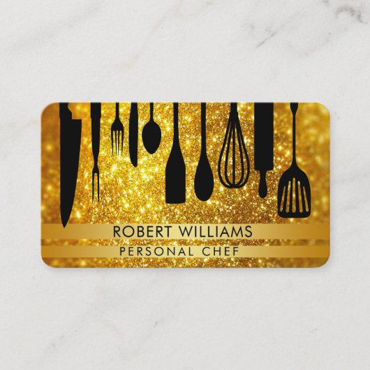 Carte De Visite Chef personnel Black Gold Cuisine Outils    (Devant)