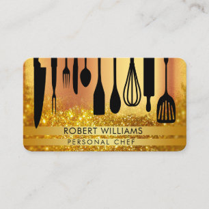 Carte De Visite Chef personnel Black Gold Cuisine Outils   