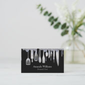 Carte De Visite Chef Personnel Cuisine Cuisine Argent Ustensiles (Debout devant)