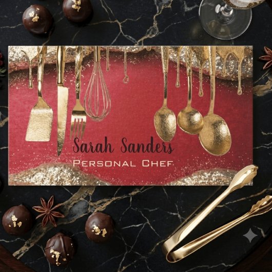 Carte de visite Chef personnel Ruby Red & Gold Gli