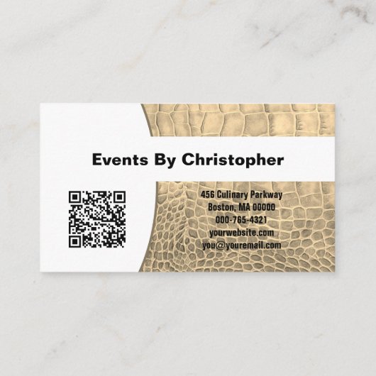 Carte De Visite Chef personnel Tan Texture serpent peau QR Code (Dos)