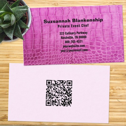 Carte De Visite Chef personnel Tissu en cuir rose QR Code personna