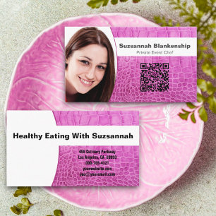 Carte De Visite Chef Pink Leather Texture personnalisée Photo QR C