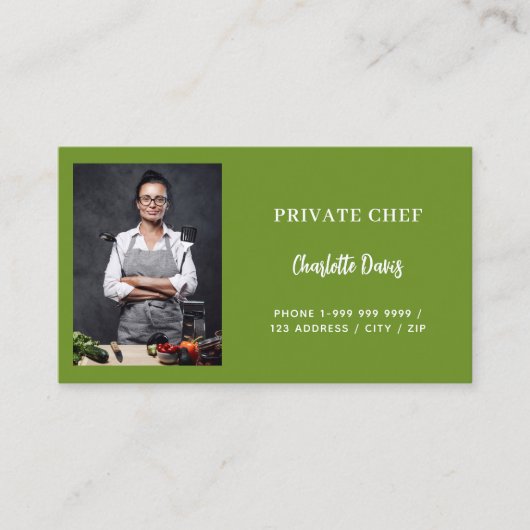 Carte De Visite Chef privé basil vert photo restauration code QR (Devant)