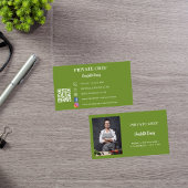 Carte De Visite Chef privé basil vert photo restauration code QR