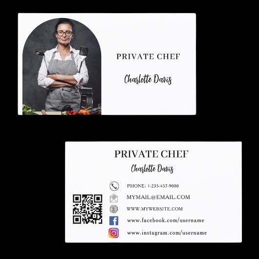 Carte De Visite Chef privé blanc noir photo arche code QR