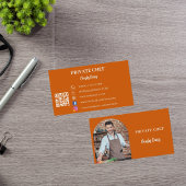 Carte De Visite Chef privé brûlé orange photo arch code QR