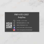 Carte De Visite Chef privé charcoal grey photo catering QR code (Dos)