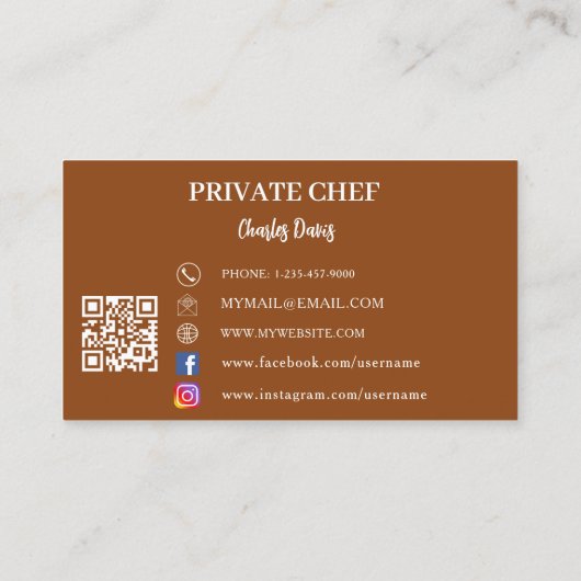 Carte De Visite Chef privé chocolat brun photo arch code QR (Dos)