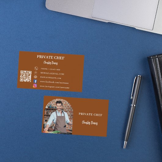 Carte De Visite Chef privé chocolat brun photo arch code QR