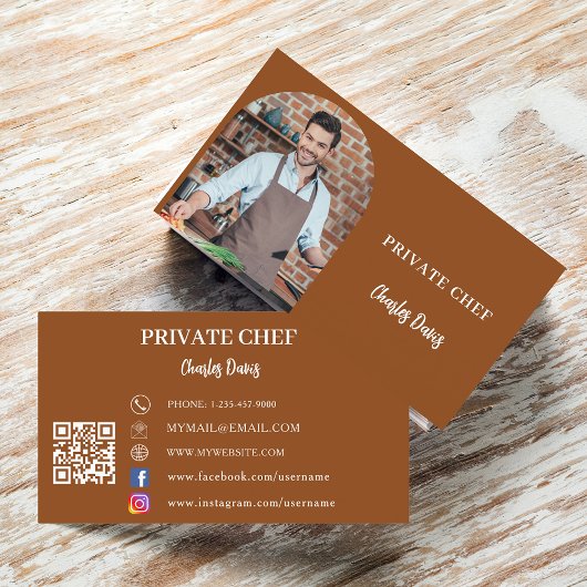 Carte De Visite Chef privé chocolat brun photo arch code QR
