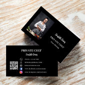 Carte De Visite Chef privé noir blanc photo fine dîner code QR